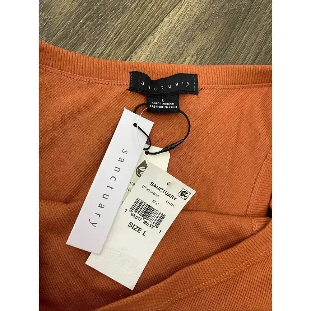 Sanctuary One Shoulder Cami Tank Sleeveless Top Large Orange Ribbed Organic NWT - Picture 5 of 7